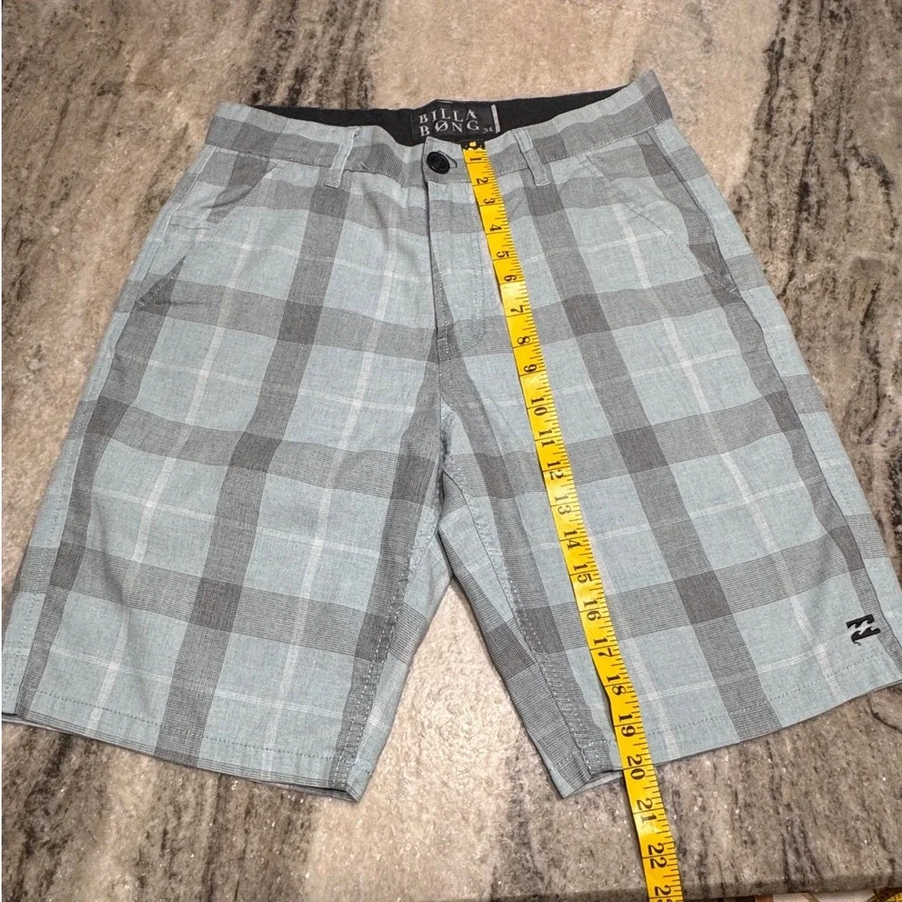 Billabong Shorts Mens 31 Woven Plaid Blue Gray Double Standard Surf Skate VTG